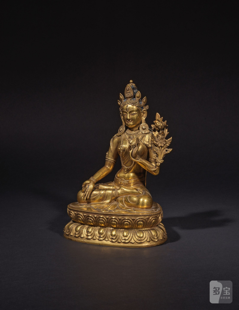 漢藏 十八世紀 鎏金銅白度母坐像 | STATUETTE DE TARA BLANCHE EN BRONZE DORÉ - 图9